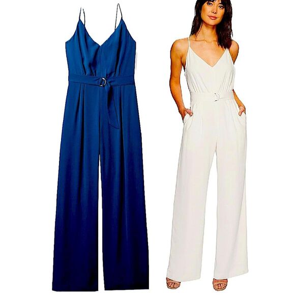 Jill Jill Stuart Coastal Blue Spaghetti Strap Belted Jumpsuit w/ Pockets Size 6 - Picture 1 of 12